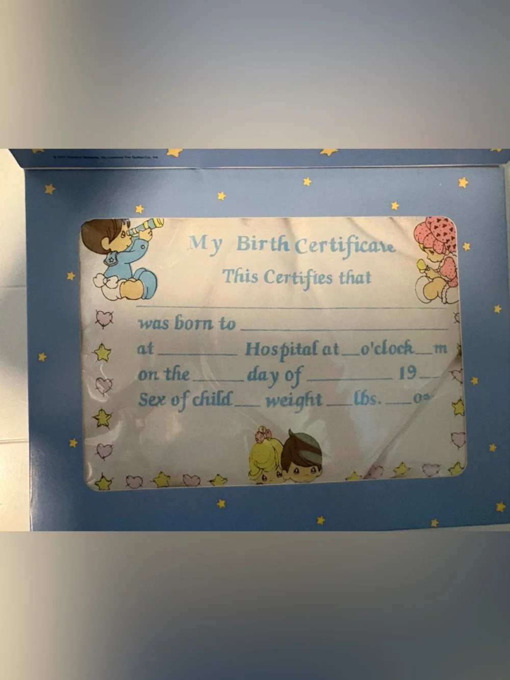 Vintage Precious Moments Decorative Birth Certificate Pillow Quiltex
